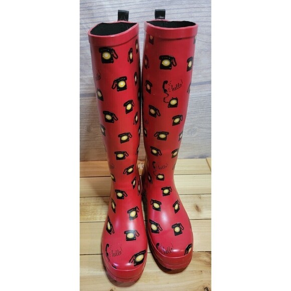 Anthropologie "Colloquial Rain Boots" in Call Me, Red, Telephone Print - Picture 11 of 11
